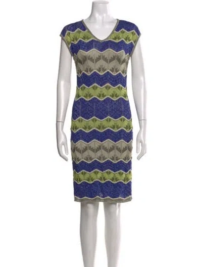 Pre-owned M Missoni Striped Knee-length Dress In Blue