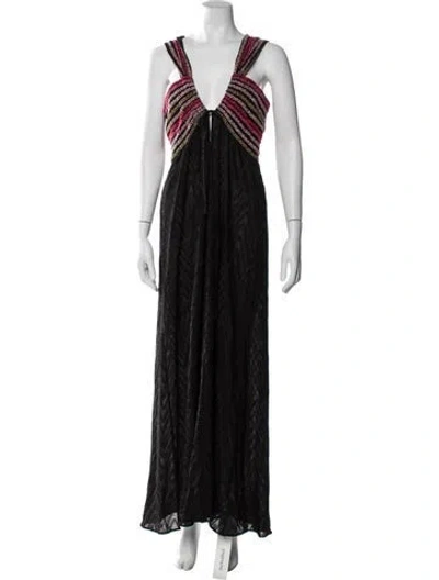 Pre-owned M Missoni Striped Long Dress In Black
