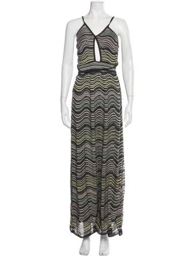 Pre-owned M Missoni Striped Long Dress In Black