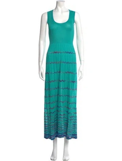 Pre-owned M Missoni Striped Long Dress In Green