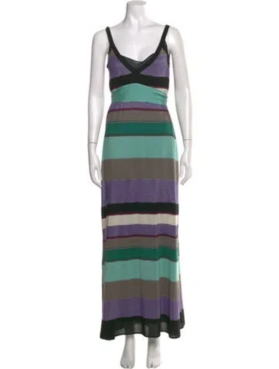 Pre-owned M Missoni Striped Long Dress In Green