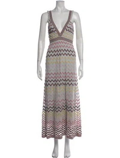 Pre-owned M Missoni Striped Long Dress In Grey/metallic