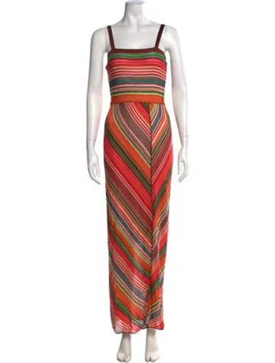 Pre-owned M Missoni Striped Long Dress In Orange