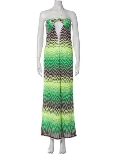 Pre-owned M Missoni Striped Long Dress W/ Tags In Green
