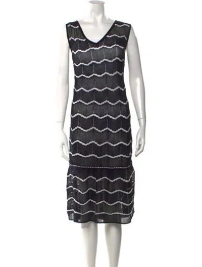 Pre-owned M Missoni Striped Midi Length Dress In Black