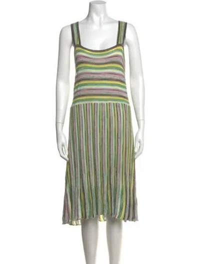 Pre-owned M Missoni Striped Midi Length Dress In White