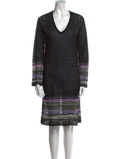 Pre-owned M Missoni Striped Mini Dress In Black