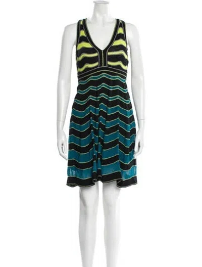 Pre-owned M Missoni Striped Mini Dress In Black