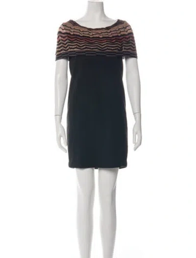 Pre-owned M Missoni Striped Mini Dress In Black