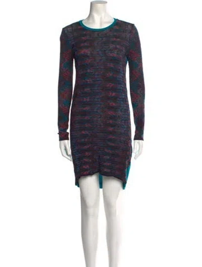 Pre-owned M Missoni Striped Mini Dress In Blue