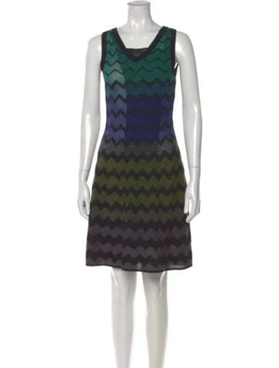 Pre-owned M Missoni Striped Mini Dress In Blue