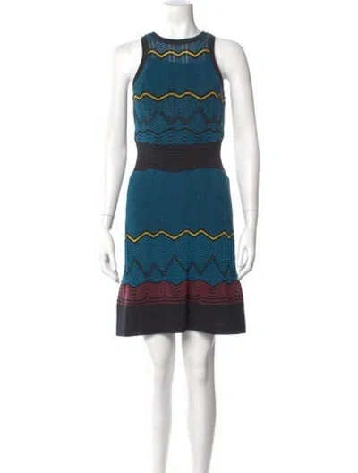 Pre-owned M Missoni Striped Mini Dress In Blue