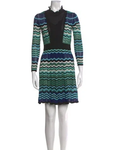 Pre-owned M Missoni Striped Mini Dress In Blue