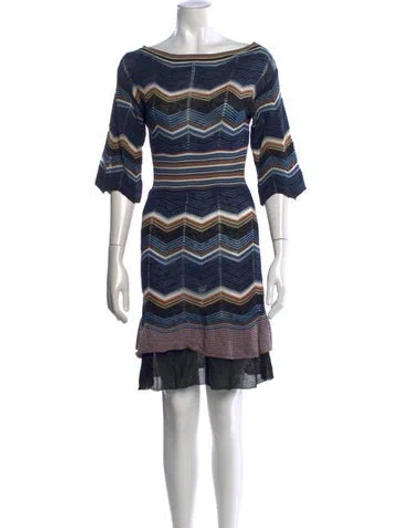 Pre-owned M Missoni Striped Mini Dress In Blue