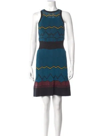 Pre-owned M Missoni Striped Mini Dress In Blue