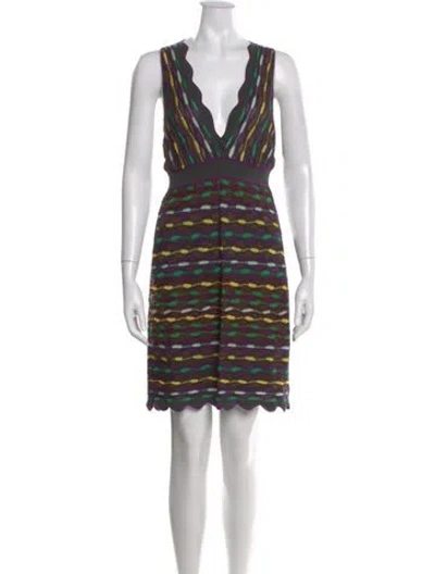 Pre-owned M Missoni Striped Mini Dress In Gray