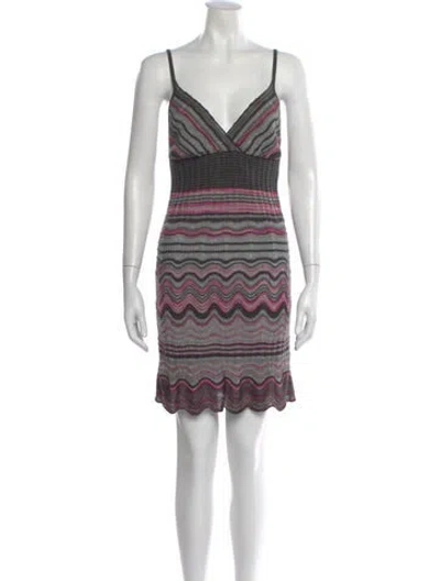Pre-owned M Missoni Striped Mini Dress In Gray