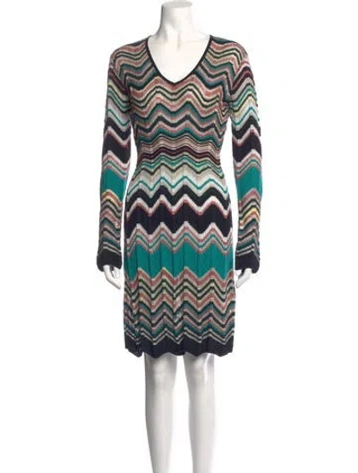 Pre-owned M Missoni Striped Mini Dress In Green
