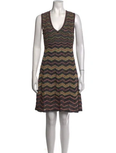 Pre-owned M Missoni Striped Mini Dress In Grey
