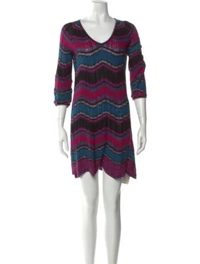 Pre-owned M Missoni Striped Mini Dress In Purple