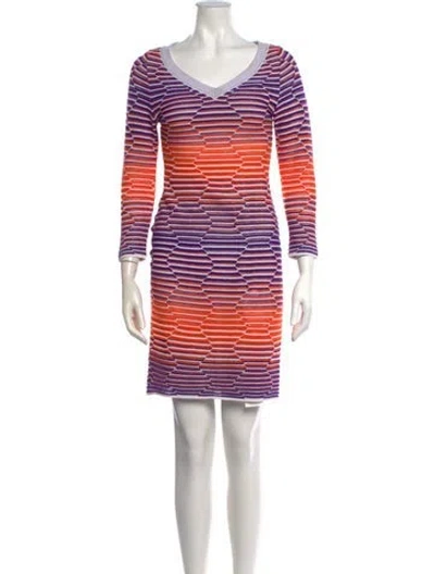 Pre-owned M Missoni Striped Mini Dress In Purple