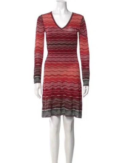 Pre-owned M Missoni Striped Mini Dress In Red