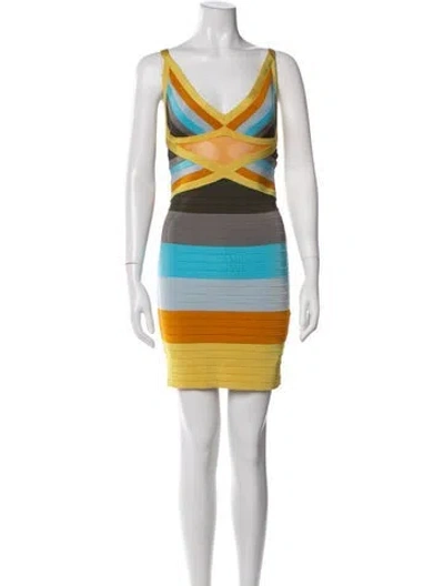 Pre-owned M Missoni Striped Mini Dress In Yellow