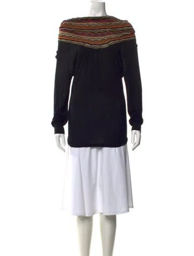 Pre-owned M Missoni Striped Off-the-shoulder Top In Black