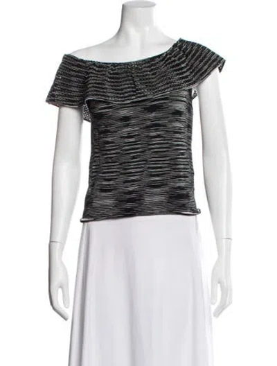 Pre-owned M Missoni Striped Off-the-shoulder Top In Black