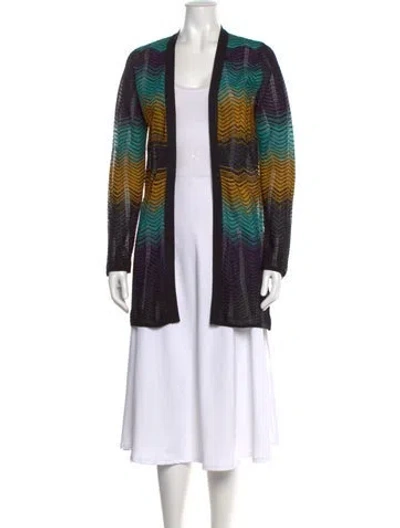 Pre-owned M Missoni Striped Open Front Sweater In Black
