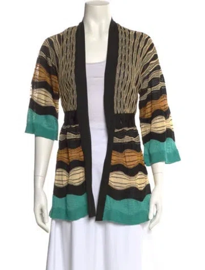 Pre-owned M Missoni Striped Open Front Sweater In Black