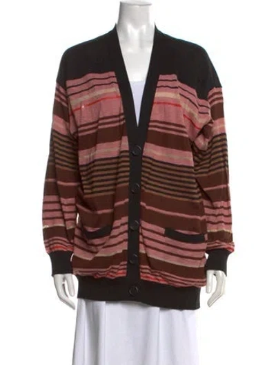 Pre-owned M Missoni Striped Open Front Sweater In Black/pink