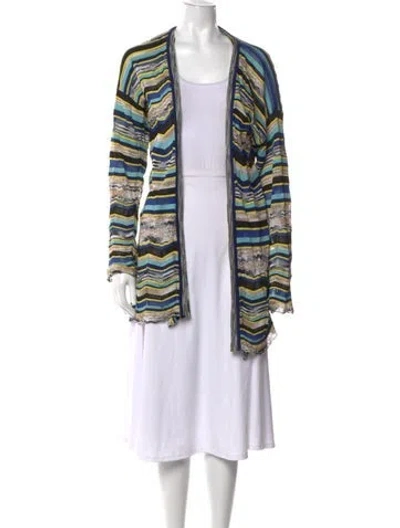 Pre-owned M Missoni Striped Open Front Sweater In Blue