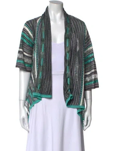 Pre-owned M Missoni Striped Open Front Sweater In Green