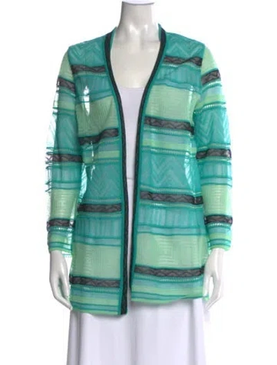 Pre-owned M Missoni Striped Open Front Sweater In Green