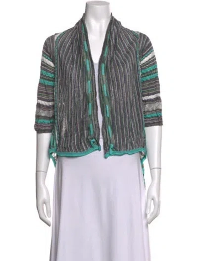 Pre-owned M Missoni Striped Open Front Sweater In Green