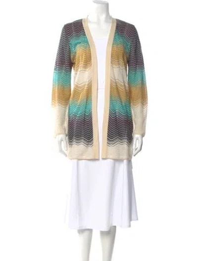 Pre-owned M Missoni Striped Open Front Sweater In Neutral