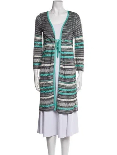 Pre-owned M Missoni Striped Plunge Neckline Sweater In Blue