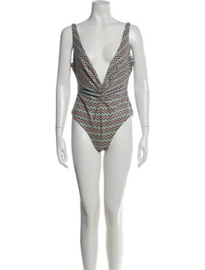 Pre-owned M Missoni Striped Ruffle Embellishment One-piece W/ Tags In Neutral
