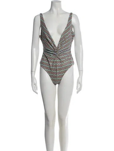 Pre-owned M Missoni Striped Ruffle Embellishment One-piece W/ Tags In Neutrals