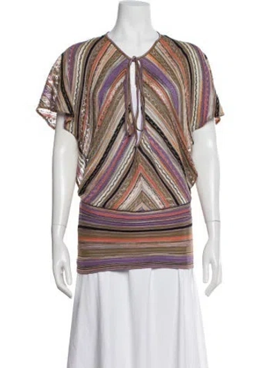 Pre-owned M Missoni Striped Scoop Neck Sweater In Brown