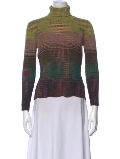 Pre-owned M Missoni Striped Turtleneck Sweater In Green