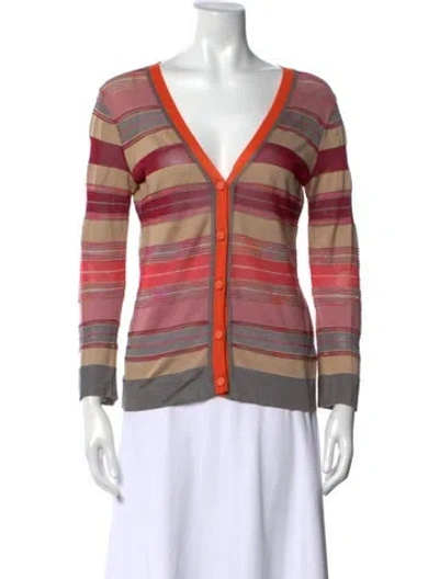 Pre-owned M Missoni Striped V-neck Button-up Top In Red
