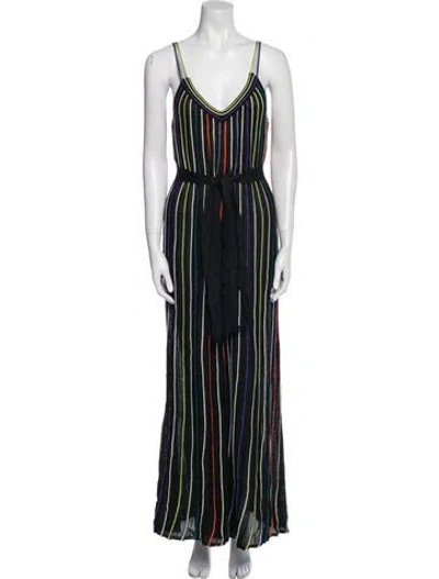 Pre-owned M Missoni Striped V-neck Jumpsuit In Black
