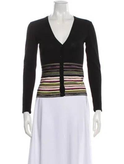 Pre-owned M Missoni Striped V-neck Sweater In Black