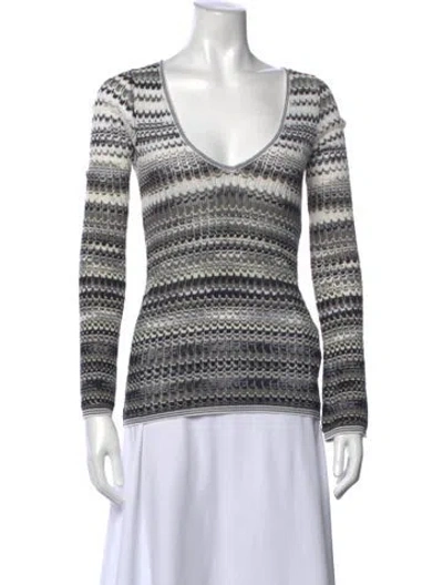 Pre-owned M Missoni Striped V-neck Sweater In Black