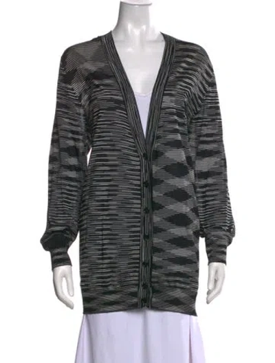 Pre-owned M Missoni Striped V-neck Sweater In Black
