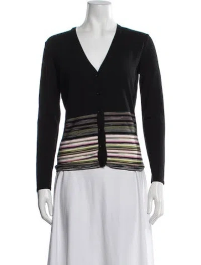 Pre-owned M Missoni Striped V-neck Sweater In Black