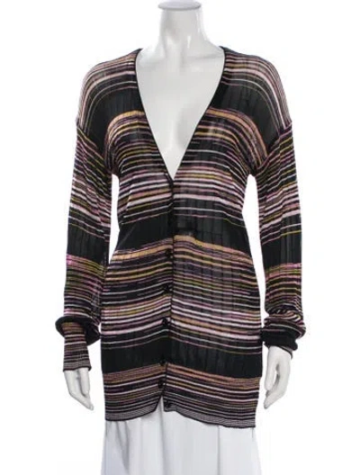 Pre-owned M Missoni Striped V-neck Sweater In Black