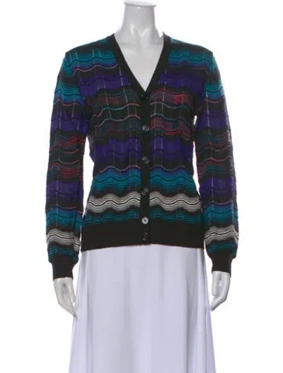 Pre-owned M Missoni Striped V-neck Sweater In Blue
